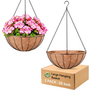Halatool 20 Inch Large Hanging Planters for Outdoor Plants, 2 Pack Metal Outdoor Hanging Baskets with Coco Liner, Round Hanging Flower Pot for Plants Flowers Garden Decorations