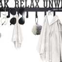 Hot Tub Towel Rack for Outdoor 28 inches, Hot Tub Accessories Holder with 10 Hooks,Towel Rack for Bathroom and Outside Hot Tub, Wall Mount Towel Organizer for Towels,Coats and Robes, Black