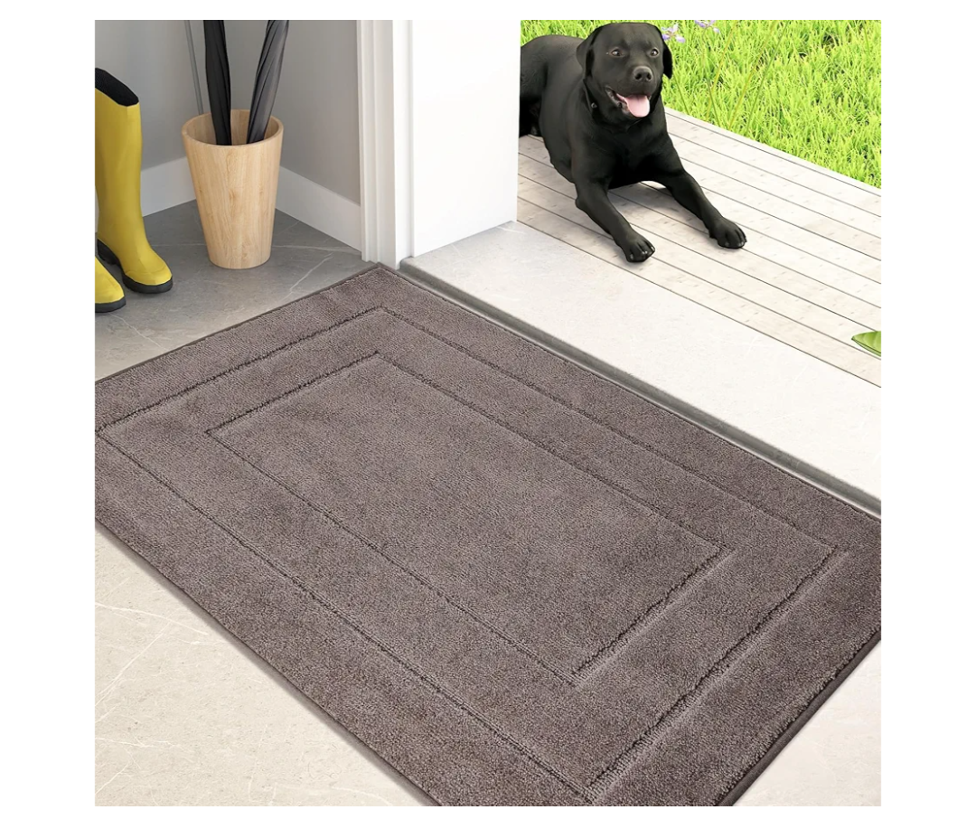 PURRUGS Dirt Trapper Door Mat 24" x 35.5", Non-Slip/Skid Machine Washable Entryway Rug, Dog Doormat, Super Absorbent Welcome Mat for Muddy Wet Shoes and Paws, Grayish Brown