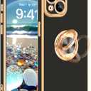 Fingic for iPhone 14 Case with 360 Ring Holder Stand, Magnetic Car Mount Support, Kickstand Phone Case for Women, Girls, and Boys. Slim, Thin, Shockproof Phone Cover Case for iPhone 14, 6.1 inch, 2022, Black (Black/Gold)