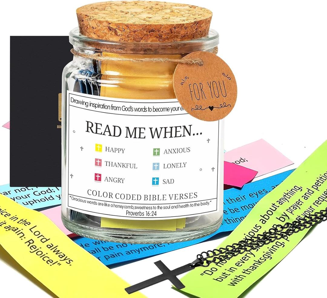 Bible Verse Jar,Read Me When Bible Verses Jar for Emotions and Feelings,Christian Gifts for Women,Mothers Day Gifts,Birthday & Graduation Gift for Teenagers(Comes with Black Cross)