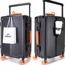 feilario 24in Aluminum Frame Wide Handle Hard Shell Carry On Suitcase - Vivid Colors Double Spinner Wheels Airline Approved Rolling Luggage with TSA Lock & Cup Holder (Silver, 24in), Medium