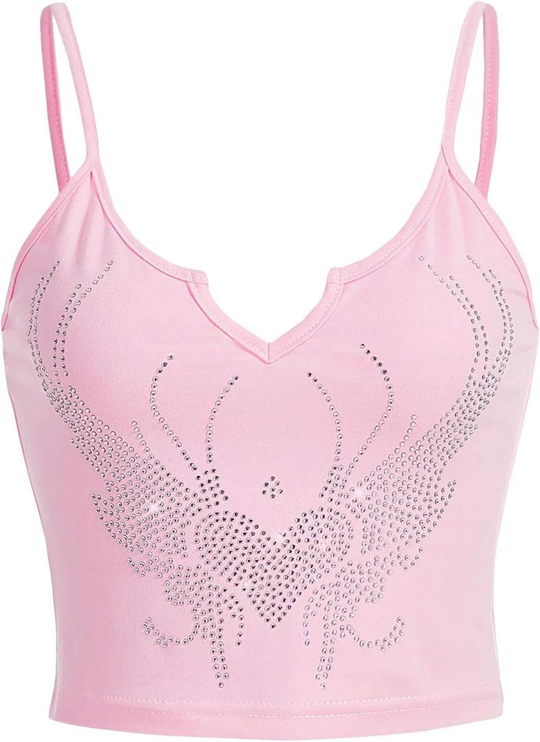 SOLY HUX Women's Y2k Gothic Lace Trim Cami Crop Top Sleeveless Sexy Tank Tops Camisole Clubwear Outfit (Pink, M)