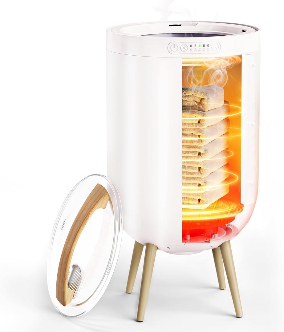 STARLEAD Heated Towel Warmers for Bathroom - 20L Large Towel Warmer Bucket, Wood Handle, Auto Shut Off, Bluetooth and RGB, Fits Up to Two 40"X70" Oversized Towels, Bathrobes, Blankets (White-round)