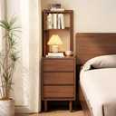 Solid Wood Bookshelf Nightstand Combo, Tall Nightstand with Bookshelf, 3 drawers