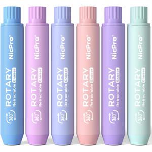 Nicpro 6 Pack Rotary Retractable Erasers, Soft TPE Rubber Twist Large Pencil Erasers in Cute Macaron Colors, Clean-Erasing Eraser for Kids & Students, School Office Supplies Stationary Set