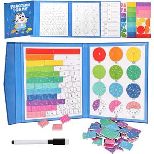 Magnetic Fraction Educational Puzzle,Magnetic Fraction Tiles & Fraction Circles,Montessori Fraction Manipulatives Learning Games for Kids,Fraction Manipulatives for Elementary School (Zebra)