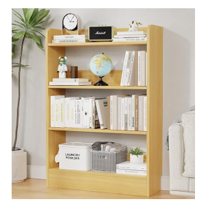 Lkeiyay 4-Tier Wooden Open Bookcase with Seamless Fit Wall,Space Saving Modern Display Bookshelf with Top Edge,Storage Cabinet Easy Assembly for Living Room,Bedroom,Study Oak
