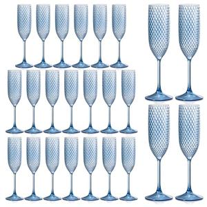 24 Pack Plastic Champagne Flutes Vintage Light Blue Goblet Champagne Glasses Unbreakable Wedding Toasting Glasses Diamond Wine Glasses Crystal Wine Cups Clear Drinking Glasses 5.5 OZ for Bridal Shower