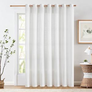 jinchan Linen White Curtain for Living Room Divider Extra Wide 100 Inch Light Filtering Semi Sheer Grommet Patio Curtain for Sliding Door Coastal Decor Sunroom Floor to Ceiling Window Panel 100"x84"
