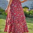 BTFBM Women 2025 Summer Fall Boho Long Skirts Dress Floral Print Elastic Waist Split Ruffle High Low Beach Maxi Skirt (Red, S)