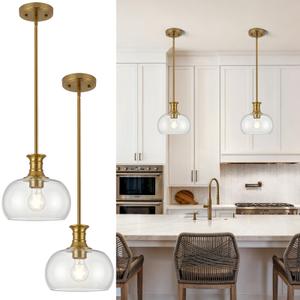 Puncoll 2PK Modern Brushed Gold Pendant Lights Kitchen Island