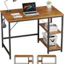 JOISCOPE Home Office Computer Desk with Wooden Storage Shelf, Office Desk and Gaming Table with Splice Board, 2-Tier Industrial Morden Laptop Study Writing Desk, 40 x 24 inches (Vintage Oak) (40inches)