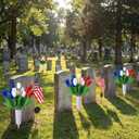 Thiccywoov 2 Sets Memorial Day Flowers for Cemetery Artificial Patriotic Cemetery Flowers for Grave Red White Blue Tulips with Vase for Independence Day Veterans Grave