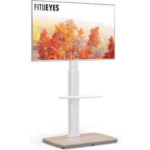 FITUEYES Floor TV Stand Tall for Living Room, Bedroom, Corner TV Stands for TVs up to 70 Inch Swivel TV Mount Stand with Height Adjustable Shelf Upgrade Sturdy Wood Base White
