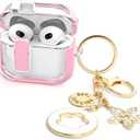 Cases for Cute Airpods 4 Case Cover Women, Clear Airpod 4 Case Lock iPods 4 Cases Hard Protective Air Pods iPods 4th Generation Cas with Bling Keychain for Apple Airpods 4 Gen 2024-Pink, Pack of 2