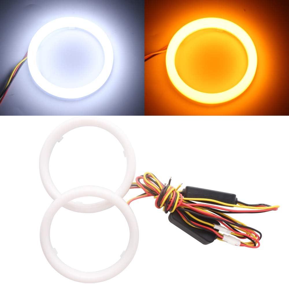 Qasim 1-Pair 90MM White+Amber Switchback 108SMD 4014 LED Halo Ring Angel Eyes Led DRL Fog Light Turn Signal Lamps 12V