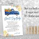 Don't Say Baby Game - Fall Autumn Thanksgiving Pumpkins Baby Shower Game Set - Modern Orange Rectangular Cardstock & Wood Sign (5x7 inches) with 50 Mini Wooden Clothespins