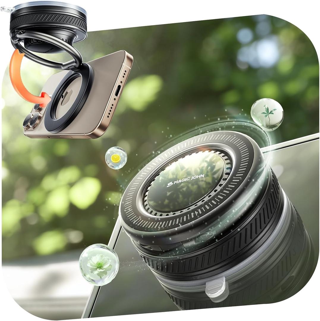 MAGIC JOHN for MagSafe Car Mount - [20 Super Magnets] Magnetic Phone Holders for Your Car, Magnetic Phone Holder Car, HandsFree Cell Phone Holder Mount Accessories for Women Men fit iPhone 17 Pro Max (Black)