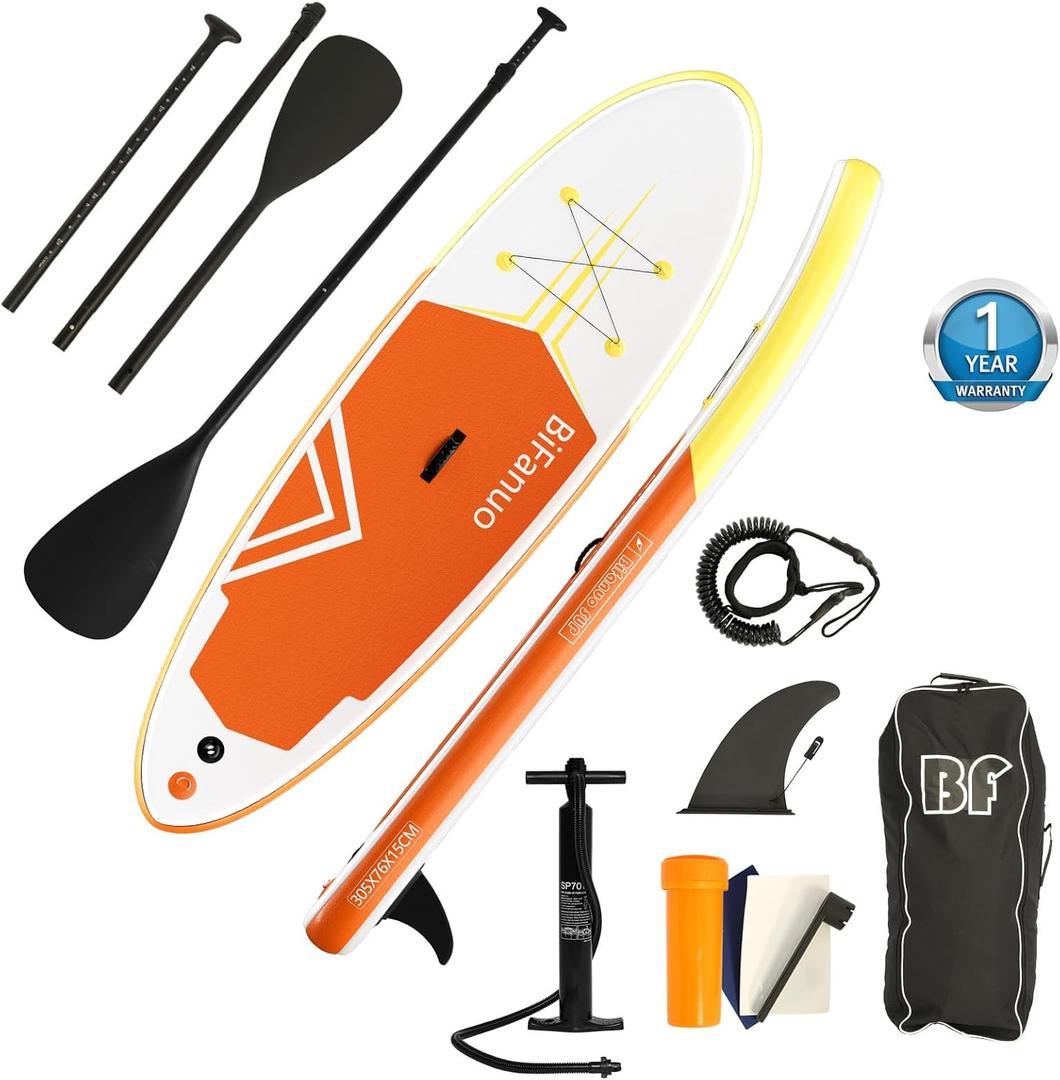 Inflatable Stand Up Paddle Board with SUP Accessories and Backpack Paddle Boards for Adults. Non-Slip Deck, Wide Stance, Bottom Fin, Double Action Pump