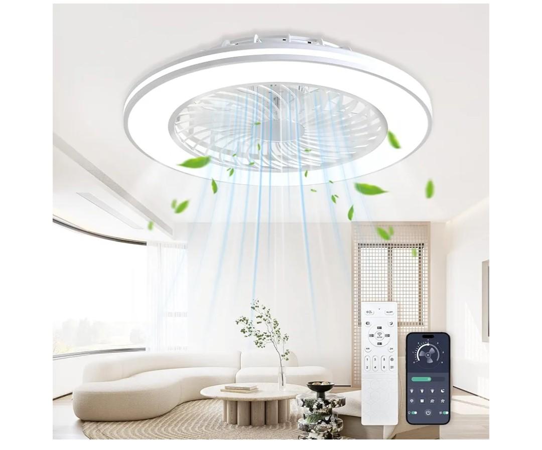 20in Ceiling Fan with Lights, Modern Minimalist Low Profile Smart Flush Mount Ceiling Fan, 6 Wind Speeds, 42W Dimmable Bright Lights (White, Medium)