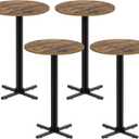 YATINEY Round Bar Table Set of 4, Counter Height Pub Table, Bar Height Cocktail Table, Versatile Use, for Dining Room, Kitchen, Bar, Pub, Cafe, Rustic Brown and Black 