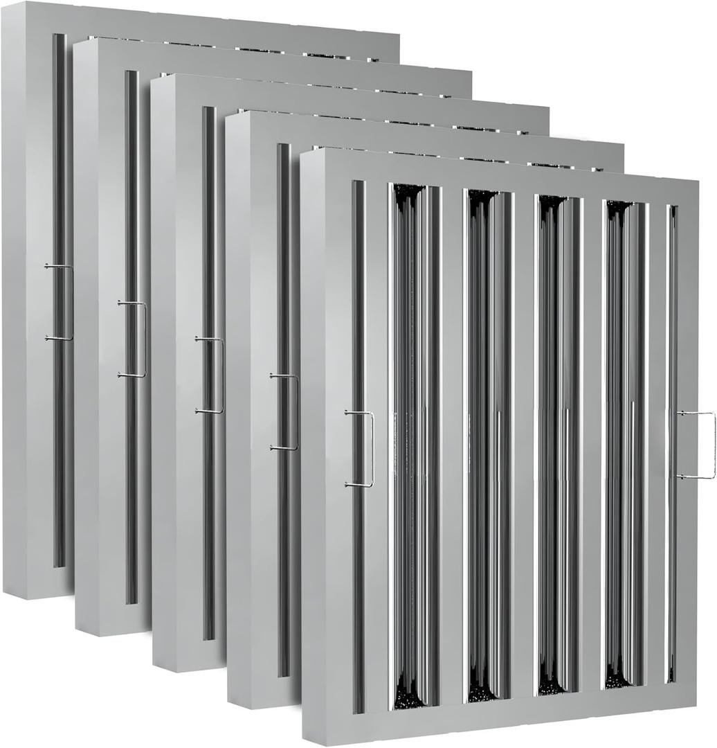 Stainless Steel Commercial Kitchen Hood Filter, Range Hood Baffle Grease Filter for Restaurant Exhaust Hoods, UL/NSF Listed, 15.5 W x 19.5 H Inch 4 Grooves Hood Filters5 Pack (16" x 20" x 1.8")