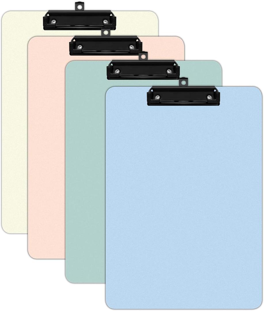 4 Pack Colored Clip Boards,Plastic Clipboards with Low Profile Metal Clip,Hangable Clipboard,Low Profile Clip Board 12.5 x 9 Inch Standard Letter Size