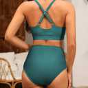 Women's High Waisted Bikini Sets Sporty Scoop Neck Cross Back Bathing Suit Two Piece Swimsuits for Women (Blue), Small