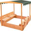 Badger Basket Cedar Sandbox for Kids with Canopy & Benches - Outdoor Convertible Wooden Sandbox with Lid, UV Shade & Built-In Seating - Backyard Playset (46.5 x 46.5 x 57)
