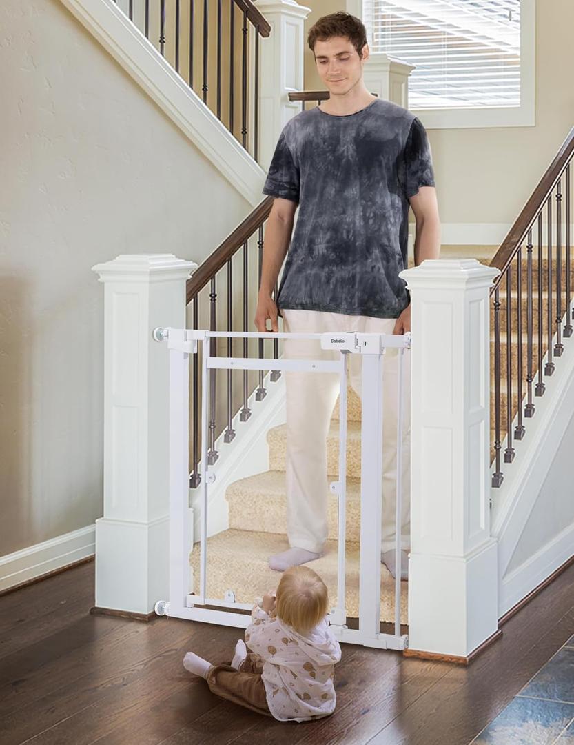 Babelio Clear Baby Gate, 29"-40" Door for doorways, Auto Close for Dog/Pet, Modern Acrylic, Elegance Meet Safety, Pressure Mounted for Child, White (30" Tall, 29-40" Width, Crystal White)