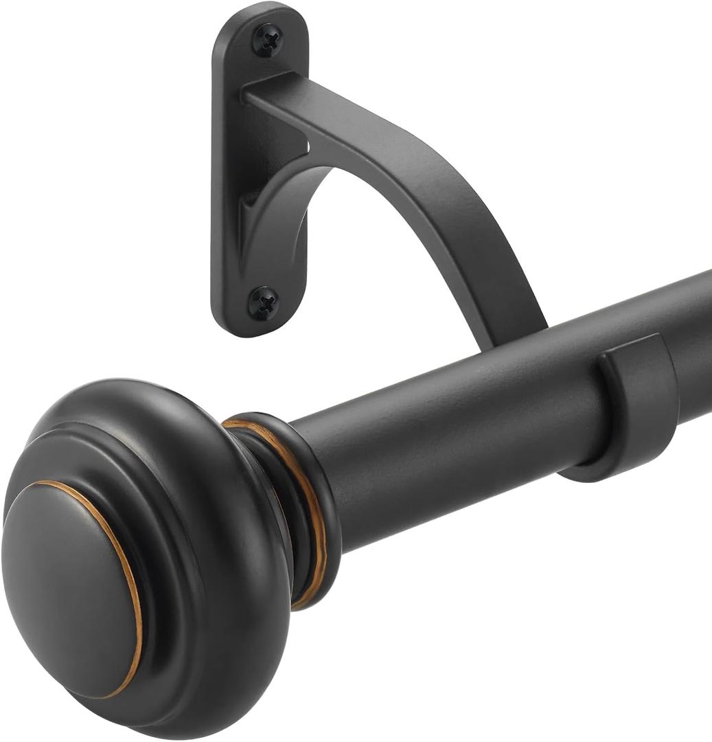 72-144 Inches Curtain Rods for Window, Vimayta 1 Inch Diameter Drapery Rod with Resin Finials, Ideal Adjustable Heavy Duty Single Curtains Rod for Bedroom, Living Room Decoration, Matte Black