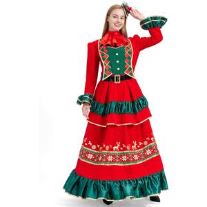Mrs Claus Costume Adult Women Miss Santa Dress 4PCS Long Sleeve Christmas Outfit Party Holiday Plus Size (3X-Large)