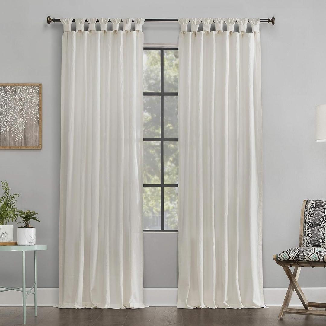 Archaeo Washed Cotton Twist Tab Curtain, 52" x 84", Cream