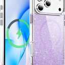 BAISRKE Cute Sparkling Glitter Case for iPhone 17 Pro Max[6.9"] Slim Magnetic Phone Case [Compatible with Mag-Safe ] Hard Back & Soft TPU Bumper Shockproof Protective Cover for Women[Purple Glitter]