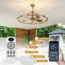 44" Wagon Wheel Chandelier Ceiling Fans with Lights and Remote with APP