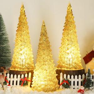 Baquler 3 Pcs Acrylic Lighted Christmas Tree 8.66'' LED Night Light Xmas Table Top Holiday Decoration Color Changing Light Up Glitter Tabletop Figurine for Party (Battery Not Included)(Gold)