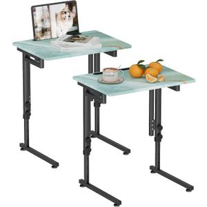 Folding TV Tray Table,Adjustable TV Dinner Table with Sturdy MDF Top,Eating Trays for Living Room with No Assembly Required (Sea Blue,2Pcs)