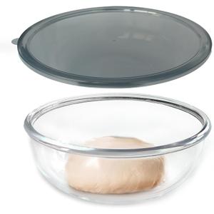 Large Glass Mixing Bowl with Lid,6.3 Quart Thickened Bowl Edges Clear Glass Salad Cooking Bowls for Sourdough, Salad and Storage Prepping