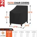 Arcedo 2 Pack Waterproof Patio Chair Covers, UV Resistant Outdoor Lounge Chair Covers for Outdoor Furniture, All Weather Protection - 27W x 34D x 32H, Black
