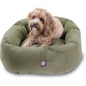 Majestic Pet 32 Inch Suede Calming Dog Bed Washable 32x23x7 (Inch)  Cozy Soft Round Donut Dog Bed with Spine Support for Dogs to Rest Their Head - Pet Bed Medium  Sage