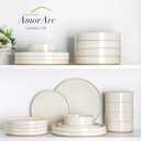AmorArc Ceramic Dinnerware Set for 6 | Speckled Stoneware Plates and Bowls with Rustic Terracotta Underside| Scratch Resistant, Dishwasher & Microwave Safe Dishes Sets- 18pcs (Modern Beige)