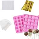 20-Cavity Silicone Cake Pop Mold Set With Lollipop Sticks, Treat Bags, Twist Ties - For Cake Pops, Lollipops, Hard Candy, and Chocolate