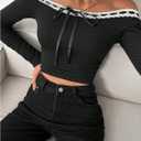 SOLY HUX Women's Off The Shoulder T Shirt Y2k Bow Lace Trim Tee Long Sleeve Going Out Crop Tops (Black, S)