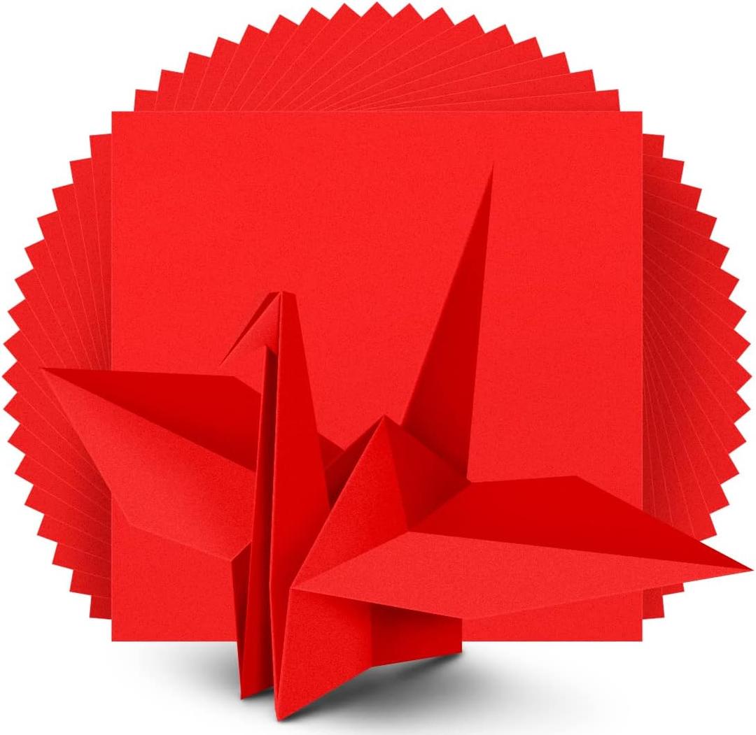 IOOLEEM Origami Paper, 200 Sheets, Red Origami Paper, 6 Inch Square, Double Sided Colored paper. (6 x 6 inch Standard Pack)