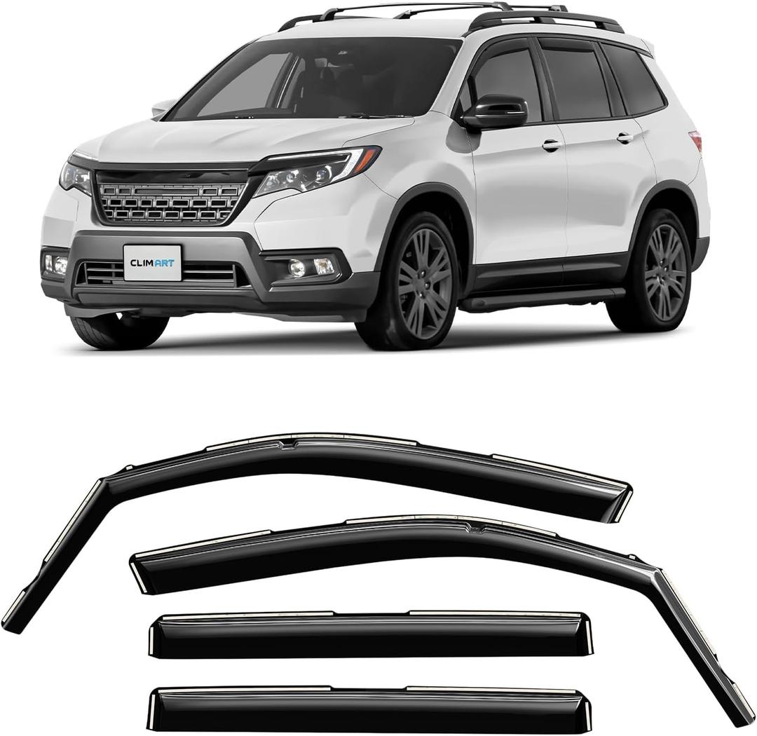 CLIM ART in-Channel Incredibly Durable Rain Guards for Honda Passport 2019-2025, Original Window Deflectors, Vent Window Visors, Vent Deflector, 4 pcs. - 616275