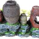 Saim Aquarium Barrel Decorations, Artificial Antique Barrels Crafts Landscaping Resin Decor Fish Tank Ornament for Betta Cichlids Hideaway Cave, Gold Fish Hideout, Reptile Tank