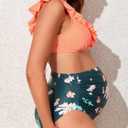Summer Mae Maternity High Waist Swimsuit Two Piece Ruffle Bikini Bathing Suit Floral V-Neck Pregnancy Swimwear, Small