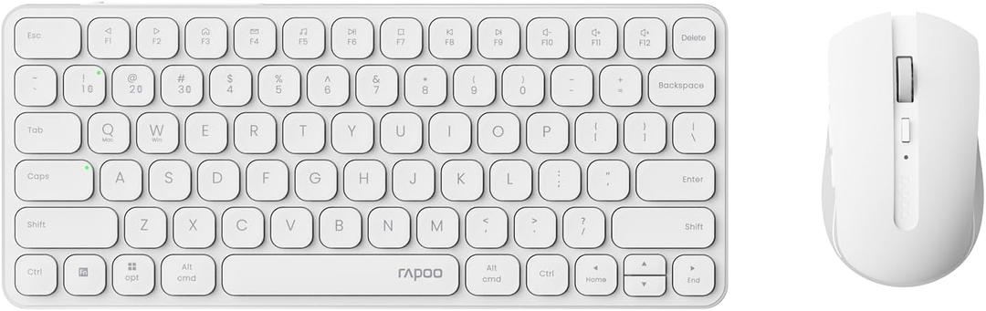 Rapoo 9050S Multi-Device Keyboard and Mouse Combo, 2.4GHz/Bluetooth 5.0/4.0 Wireless Keyboard & Mouse Set for Windows/Mac/Linux/Chrome, Support 4 Devices, Rechargeable, Silent Click, White