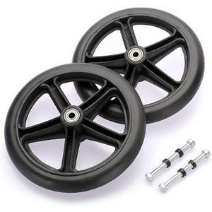 OwnMy 2PCS of 7.7 Inch Rubber Wheelchair Replacement Front Wheels, Anti-Slip Rollator Walker Replacement Wheels Accessories with 3.3 Inch Screw Rods, Black